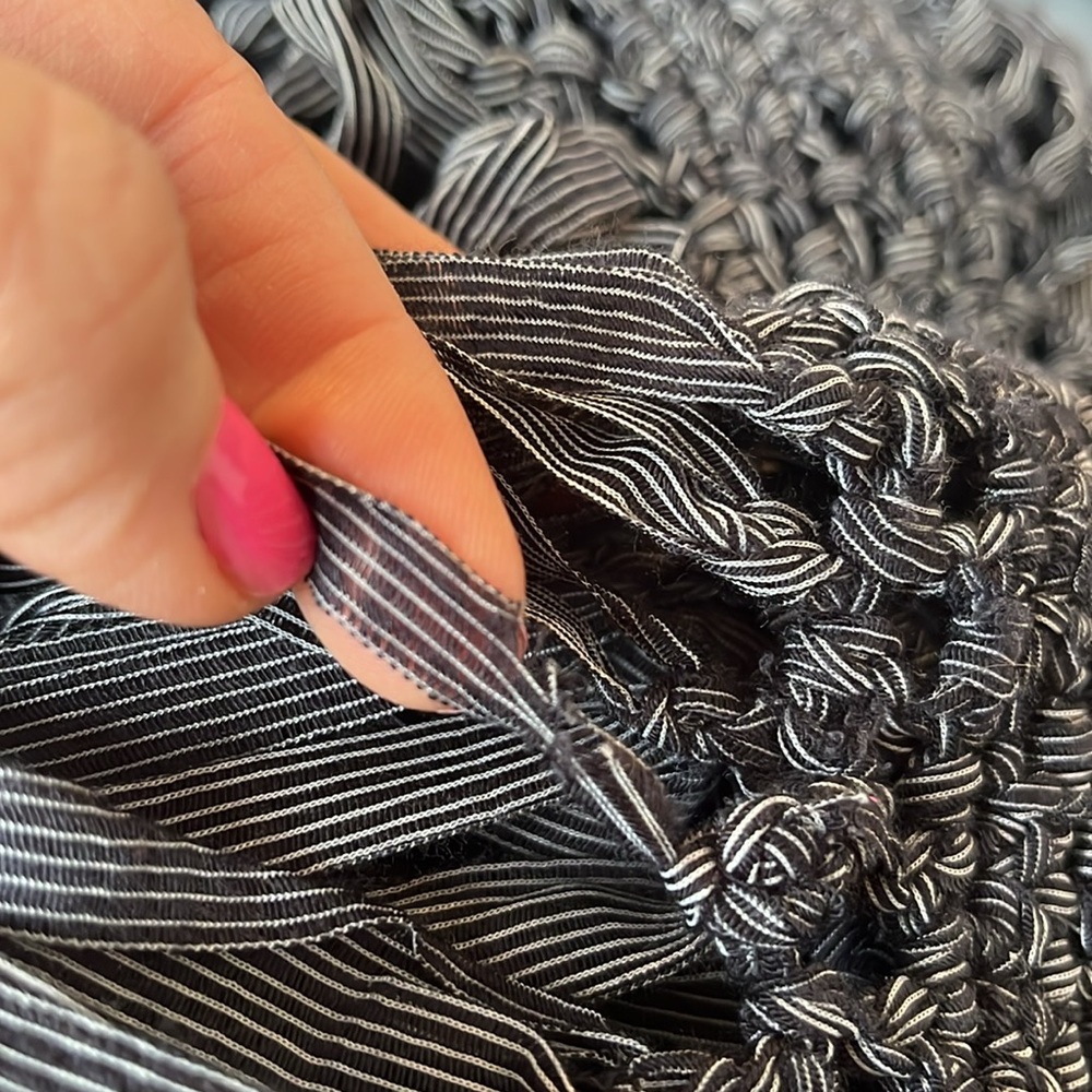 Cartise Black & White stripe Crochet Unique Bohemian Open Cardigan Size Medium - Picture 12 of 15